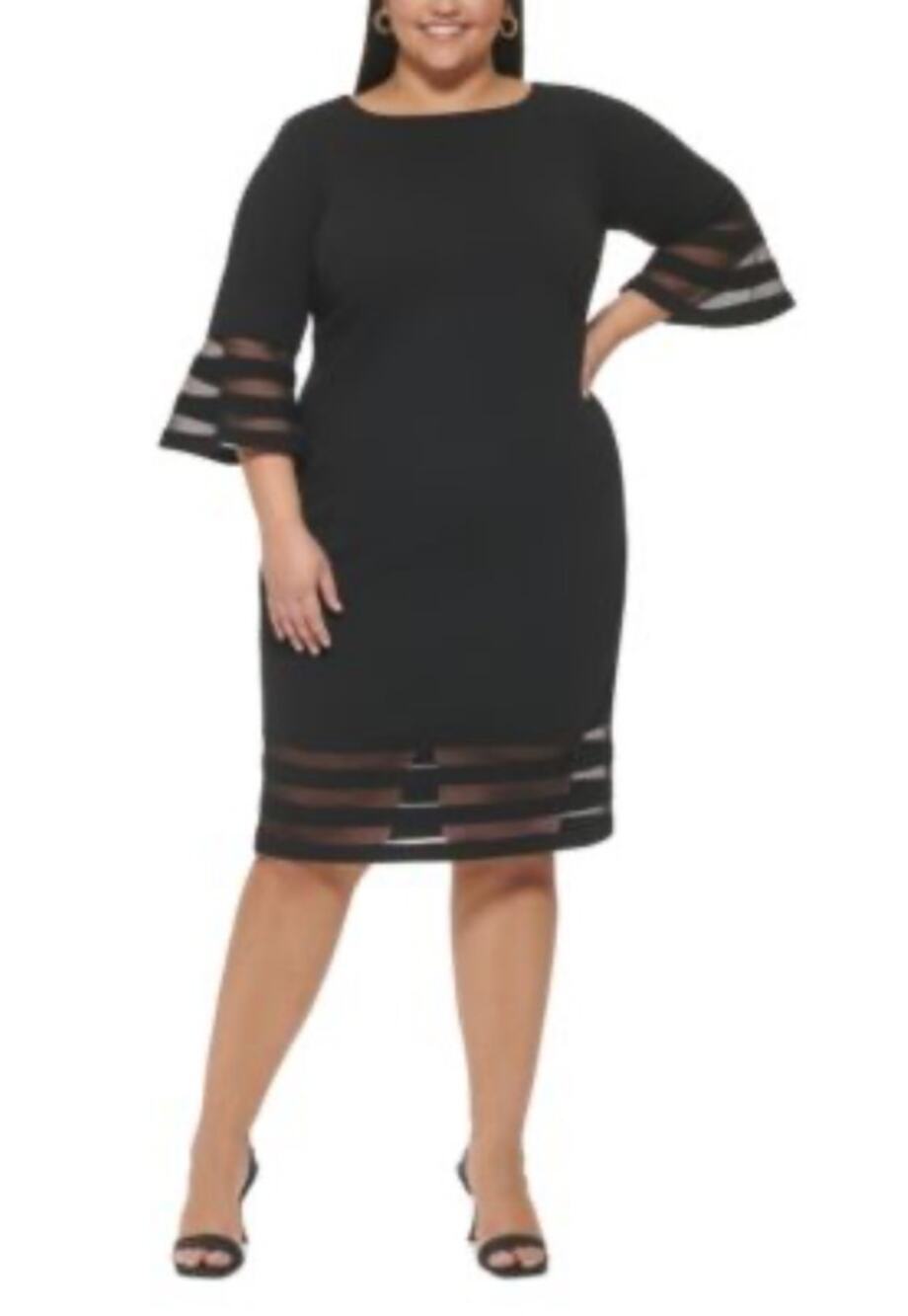 Calvin Klein Black Bell Sleeve Sheath Dress Mesh Detail Elegant Plus 22W